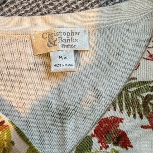 Christopher & Banks Women’s Button-Front Cardigan Leaf Print ¾ Sleeve Vintage - Picture 2 of 4